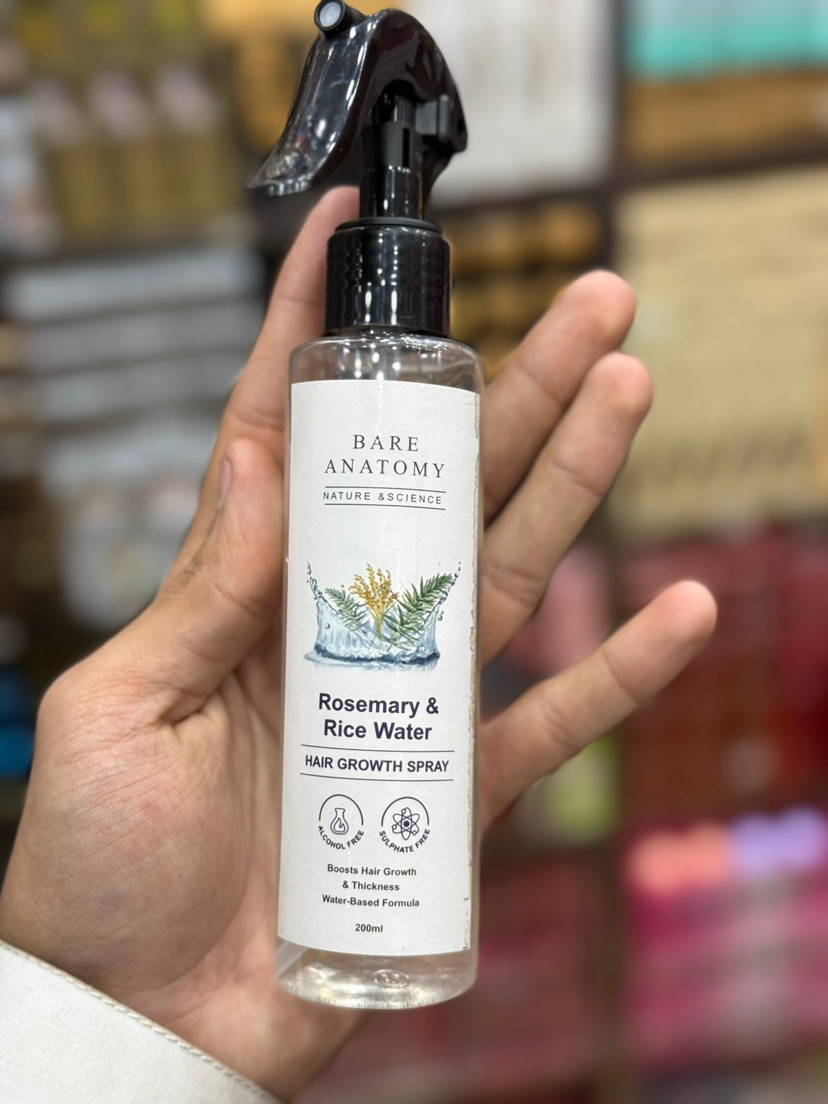 Bare Anatomy Rosemary & Rice Water Hair Growth Spray | Boosts Thickness | Controls Hair Fall | 200ml