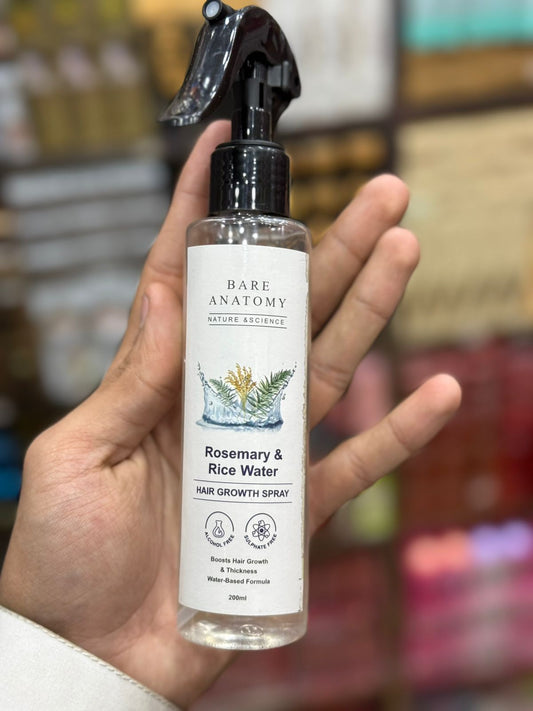 Bare Anatomy Rosemary & Rice Water Hair Growth Spray | Boosts Thickness | Controls Hair Fall | 200ml