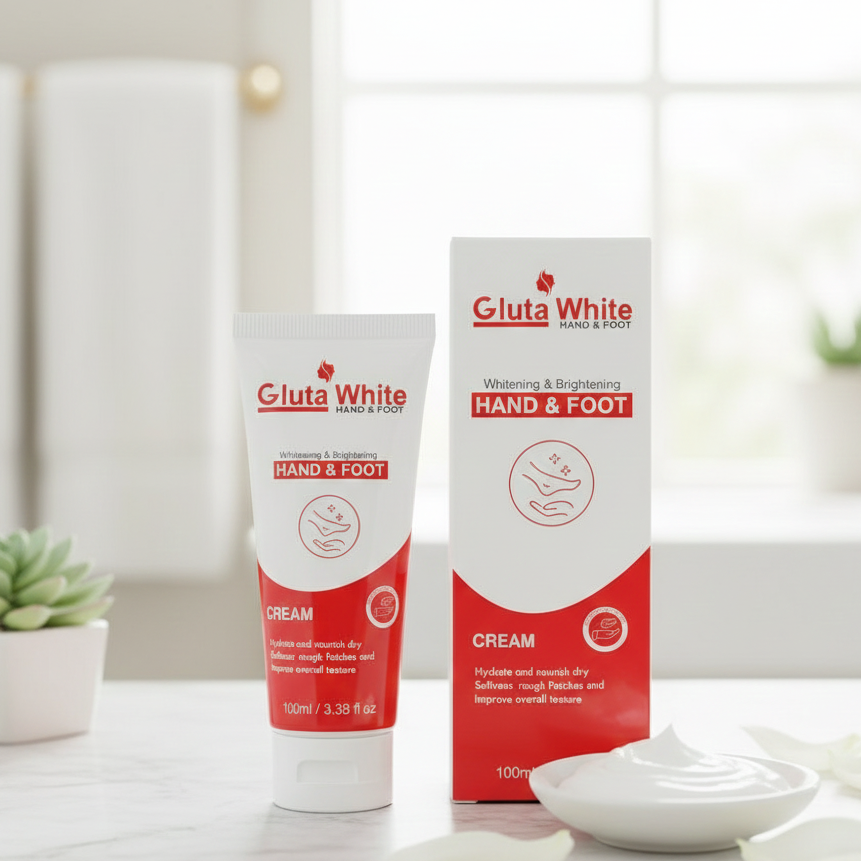 Gluta White Hand & Foot Whitening & Brightening Cream | 100ml Professional Formula for Radiant, Even-Toned Skin | Targets Dark Elbows & Knees | 100ml